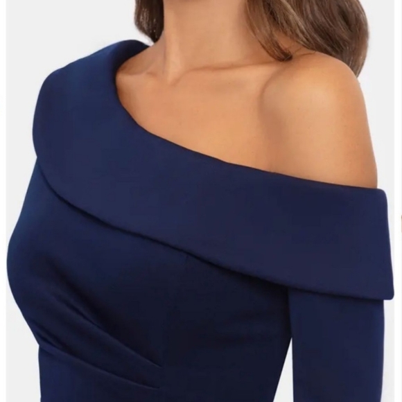XSCAPE Elegant One-Shoulder Dark Navy Blue Gown NWT Sz 14 - Picture 2 of 6